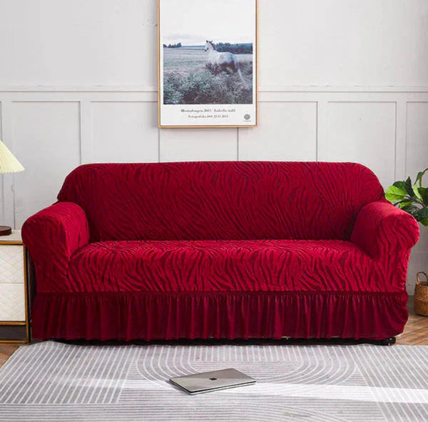 Zebra Velvet Sofa Covers (Maroon)