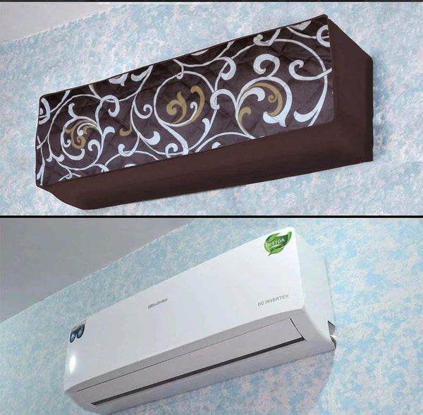 Printed Quilted AC Cover - (Inner + Outer Unit Set) - Brown