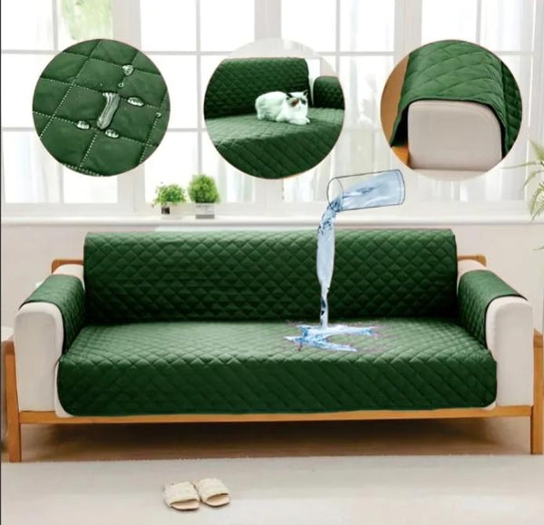 WATERPROOF COTTON QUILTED SOFA COVER - SOFA RUNNERS (GREEN)