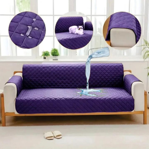 WATERPROOF COTTON QUILTED SOFA COVER - SOFA RUNNERS (PURPLE)