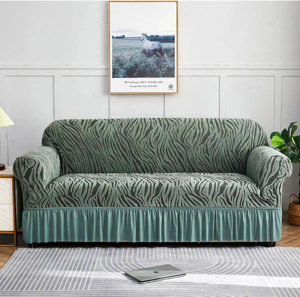 Zebra Velvet Sofa Covers (Green)