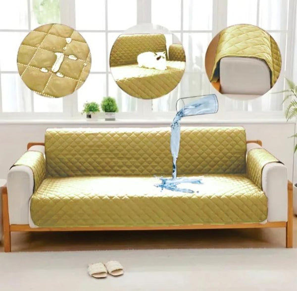 WATERPROOF COTTON QUILTED SOFA COVER - SOFA RUNNERS (BEIGE SKIN YELLOW)