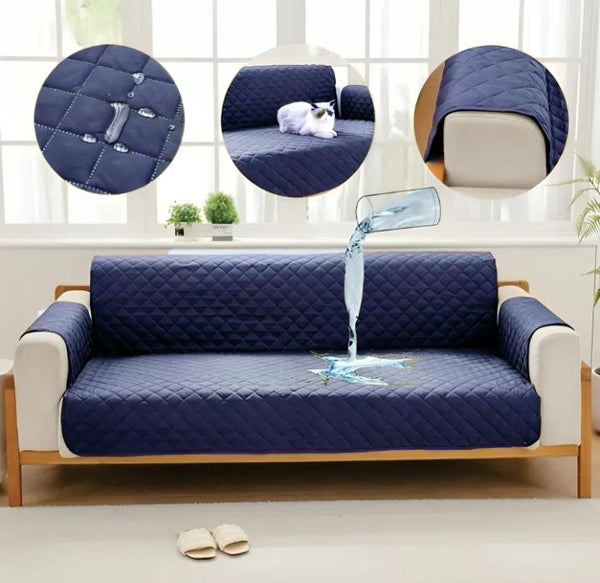 WATERPROOF COTTON QUILTED SOFA COVER - SOFA RUNNERS (BLUE)