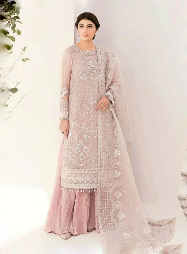 BAROQUE SOFT CHIFFON HEAVILY EMBROIDERY WITH HAND EMBELLISHMENTS WORK 3 PIECE-A