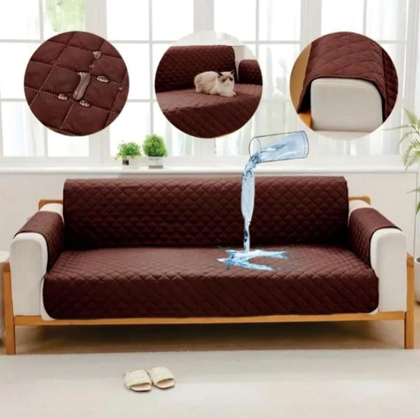 WATERPROOF COTTON QUILTED SOFA COVER - SOFA RUNNERS (BROWN)