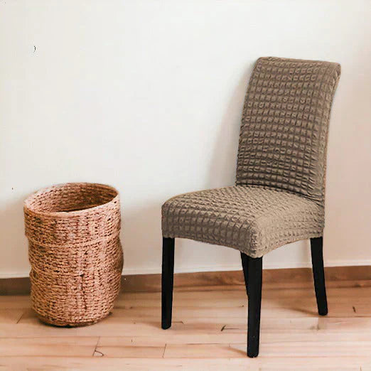 Bubble Style Fitted Dining Chair Cover | Beige Color | For Weddings, Dining Rooms, Offices, Banquets, And Home Decor