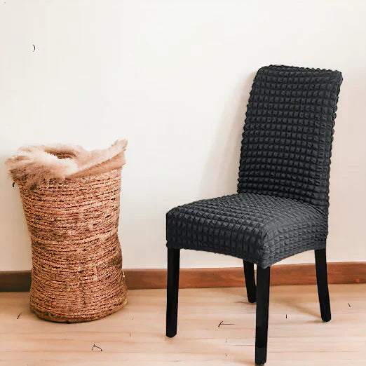 Bubble Style Fitted Dining Chair Cover | Dark Grey Color | For Weddings, Dining Rooms, Offices, Banquets, And Home Decor