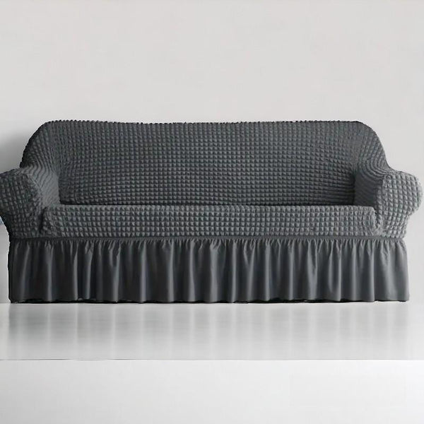 Bubble Style Frill Sofa Cover | Grey Color | Non-slip Elastic Sofa Cover With Skirt, Furniture Protector For Bedroom Office Living Room Home Decor