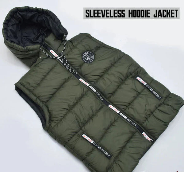 Half Sleeves Puffer Jacket-Green