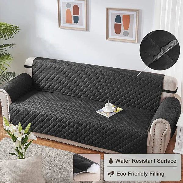 COTTON QUILTED SOFA RUNNER - SOFA COAT (BLACK)