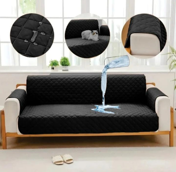 WATERPROOF COTTON QUILTED SOFA COVER - SOFA RUNNERS (BLACK)