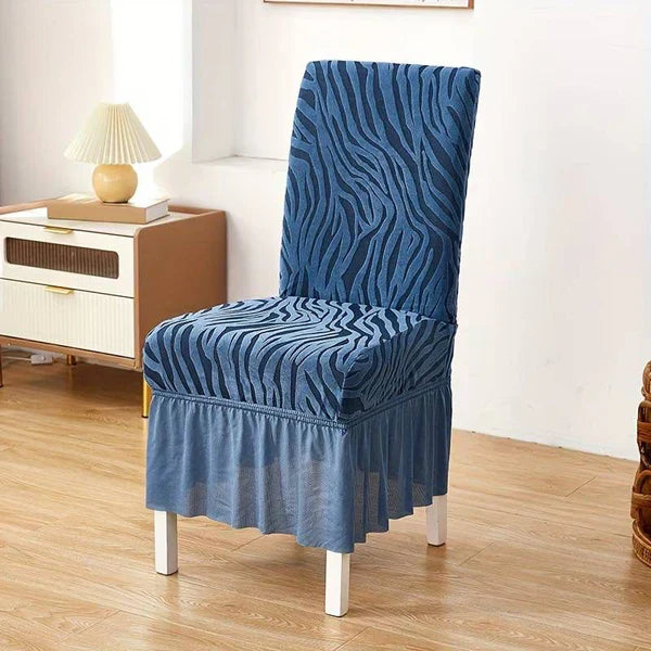 Wave Pattern Velvet Dinning Chair Covers - Navy Blue