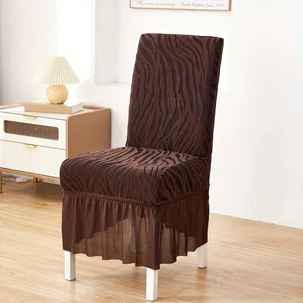 Wave Pattern Velvet Dinning Chair Covers - Dark Brown