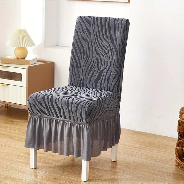Wave Pattern Velvet Dinning Chair Covers - Grey