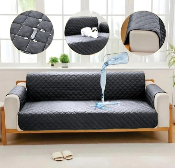 WATERPROOF COTTON QUILTED SOFA COVER - SOFA RUNNERS (GREY)