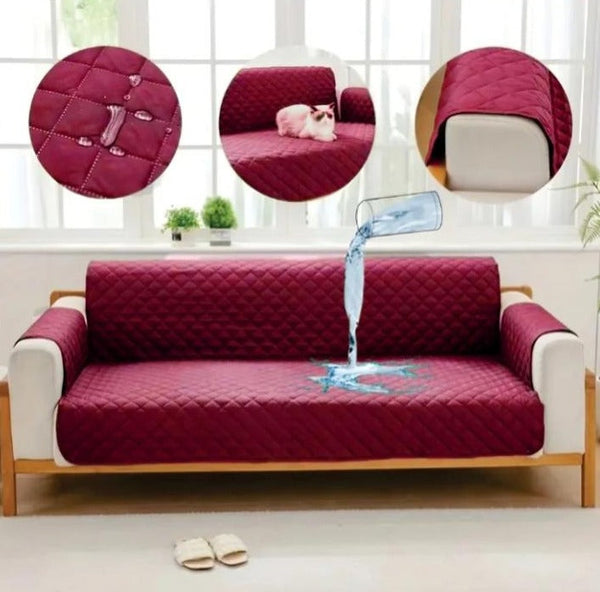 WATERPROOF COTTON QUILTED SOFA COVER - SOFA RUNNERS (MAROON)