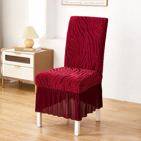 Wave Pattern Velvet Dinning Chair Covers - Maroon